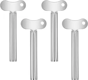 4Pcs Metal Tube Squeezer, Stainless Steel Toothpaste Squeezer - Roller Tube Key for Daily Living Squeezing Aids (Silver)