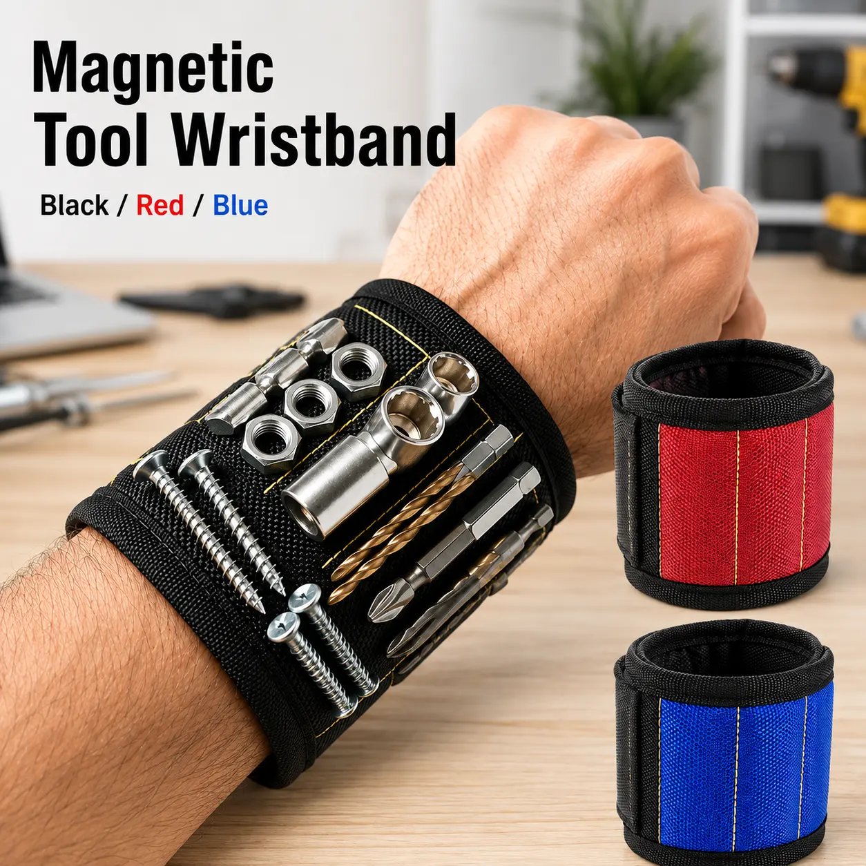 [Buy 1 Get 1 Free] Magnetic Wristband Tool Holder, Adjustable Breathable Storage Armband, Wrist Magnet Strap for Holding Screws, Nails, Bolts & Drill Bits, Tool Organizer, Tool Pouch, Tool Pockets, Tool Organisers - MM2