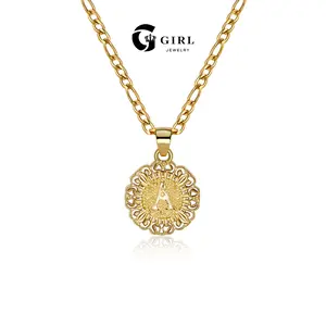 GGIRL Retro 18K Gold Plated Round Initial Pendant Necklace For Women And Men, Alphabet A-Z Letter Neckalce,Stylish Dainty Versatile Jewelty ,Personlized Daily/Christmas/Birthday Gift For Her