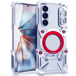 For Samsung Galaxy S26 Ultra / S26plus/S26u/S25 Ultra/S24 Ultra / S23 FE/S22/S21/S25+/S25edge Metal Bumper Cellphone Case, Protective Shell, Mechanical Style Aluminum Alloy Frame, Shockproof Anti-Scratch Protective Cover, No Block Signal With ring holder