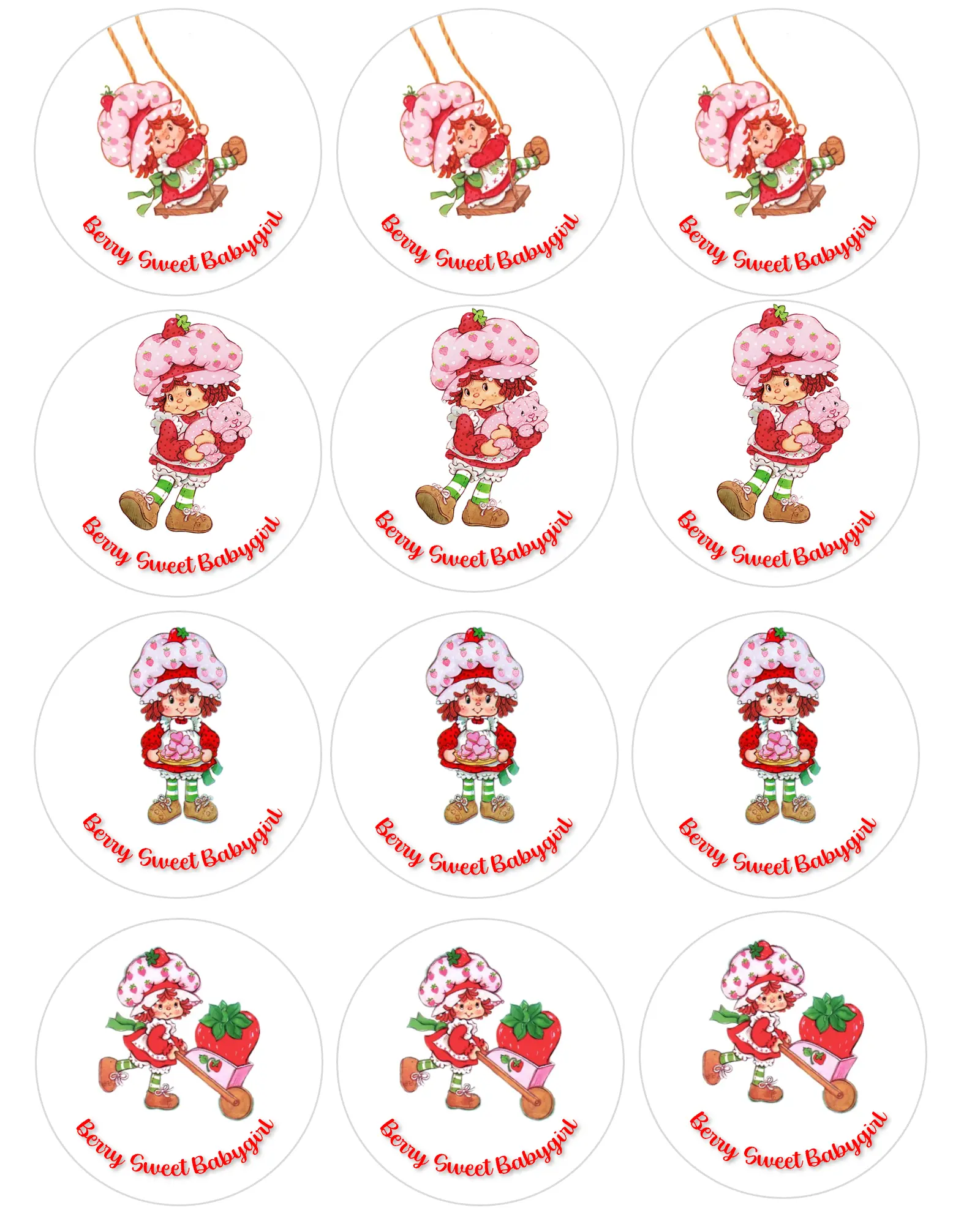 Custom Strawberry Shortcake Edible Images Decor Set - 12 Pre-Cut Dessert & Drink Toppers, Multiple Sizes Available