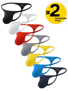 2/3/4 Pcs Random Color Plain Men's Butt Lifting Thongs, Hollow Out Narrow Elastic Band Design, Comfortable Soft & Sexy Fashion Underwear