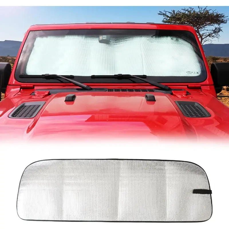 Vehicle Specific Fit Windshield Sun Shade for Jeep Wrangler JL/JLU 2018-2024 & Gladiator JT 2020-2024, PET Material Reflective Aluminum Foil, 99% UV Protection, Double Bubble, Suction Cup Mount, Interior Cooling, All Seasons Use, Easy to Store