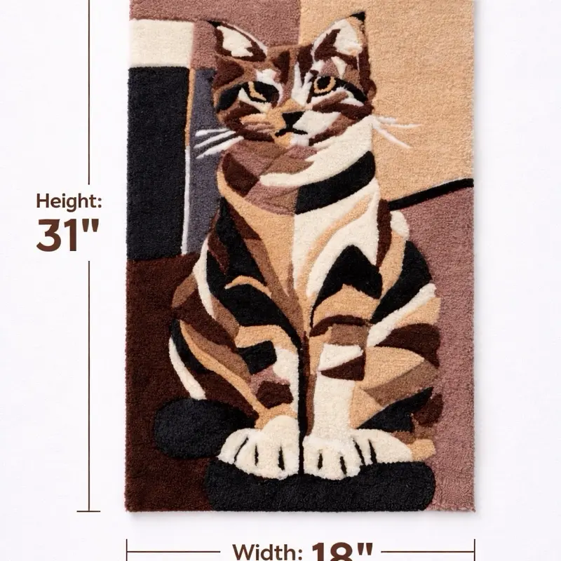 Handmade Tufted Cat Wall Rug | 31” x 18” Decorative Hanging Rug Art