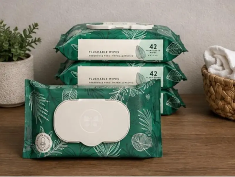 Flushable Wipes, Hypoallergenic Wet Wipes, Tropical Leaves, Plant-Based, Septic Safe, Fragrance-Free, 126 Count