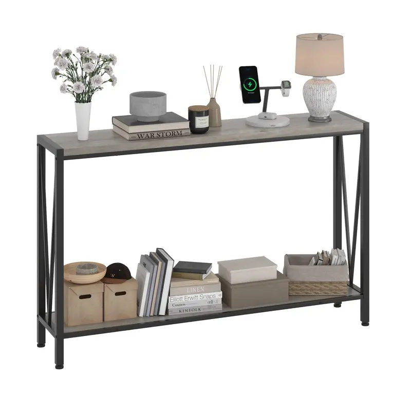 Console Table, 42.9"Entryway Table with Storage, Wood and Metal 2-Tier Narrow Long Sofa Table with Shelf,Console Table for Entryway, Living Room