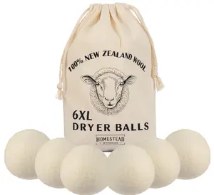 XL Wool Dryer Balls 6-Pack – 100% New Zealand Wool, Natural Fabric Softener & Static Reducer, Reusable Laundry Balls for Pet Hair, Eco-Friendly Dryer Sheets Alternative