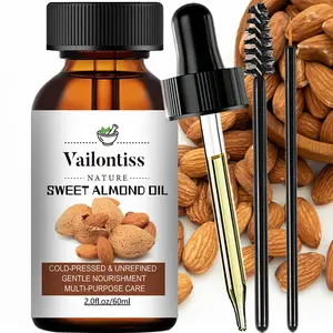 Sweet Almond Oil 2.0fl.oz Premium Cold Pressed Carrier Oil, Non-Greasy Fragrance-Free Daily Hydrating Moisture Massage and Moisturizing Oil for Hair and Skin