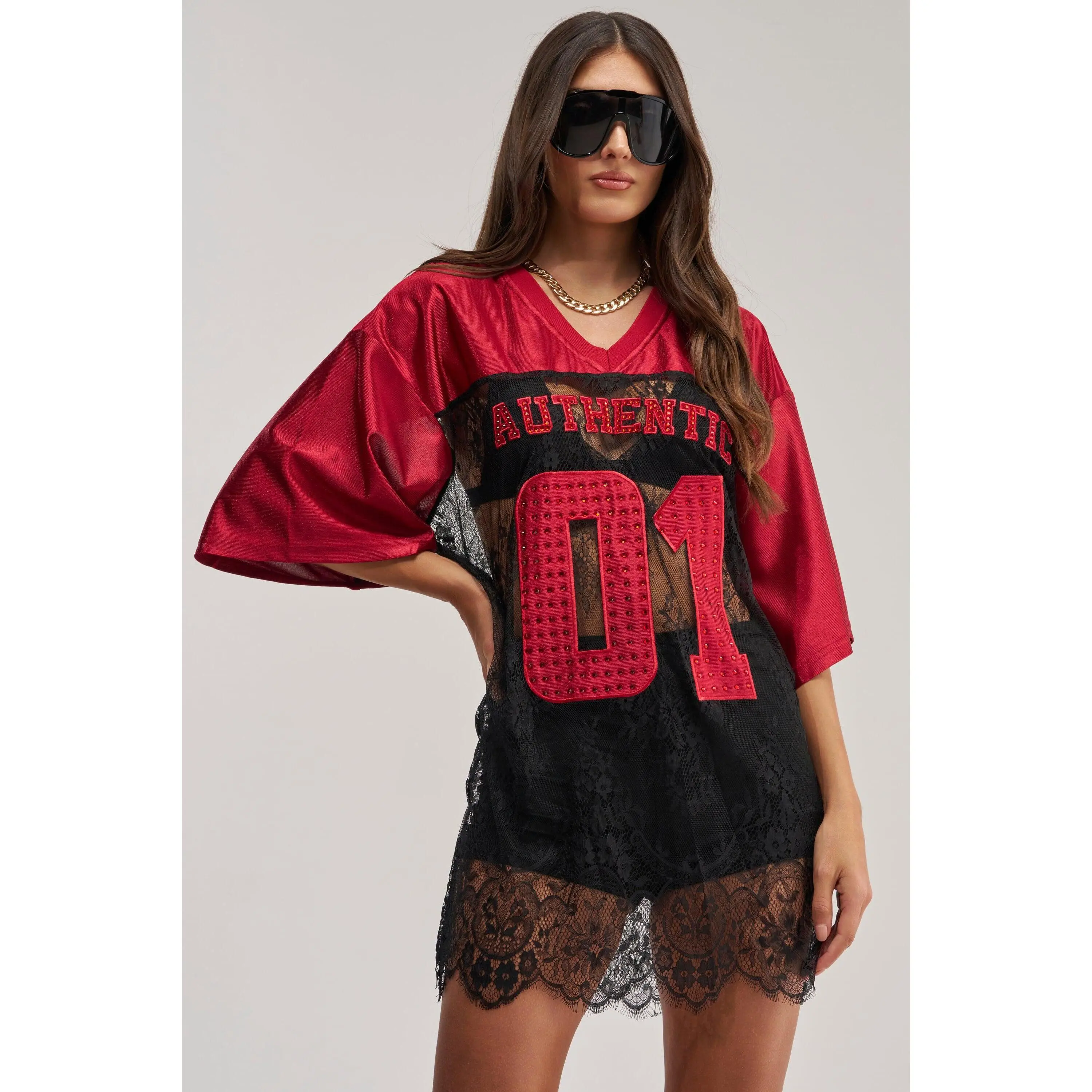 IT GIRL LACE JERSEY DRESS