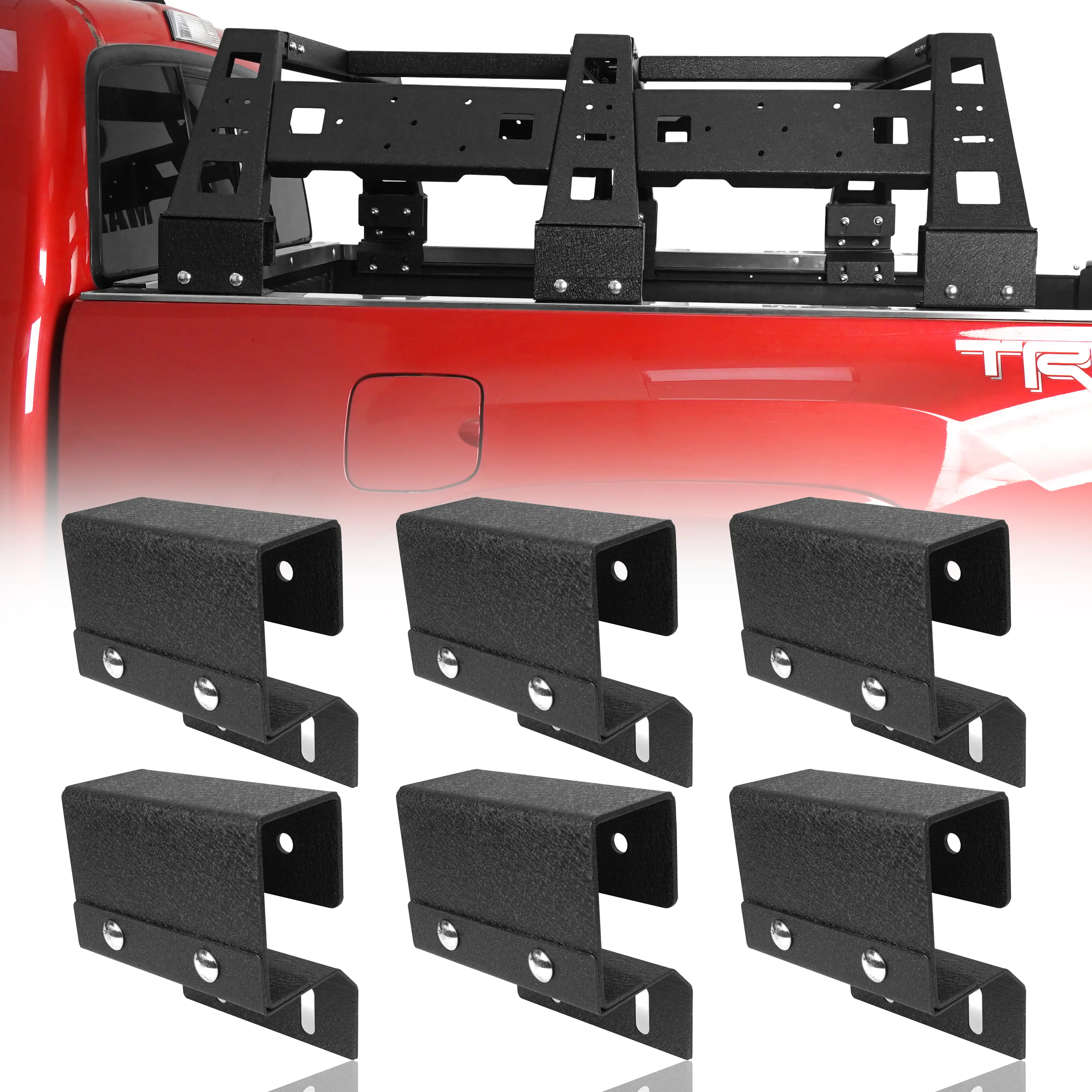 Hooke Road Textured Steel Tonneau Cover Mount Adapter Brackets, 1.4" Opening Bolt-On Fit Car Supplies, 6-Bed Rack Exterior Accessory for 2005-2023 2nd-3rd Gen Toyota Tacoma Pickup Trucks