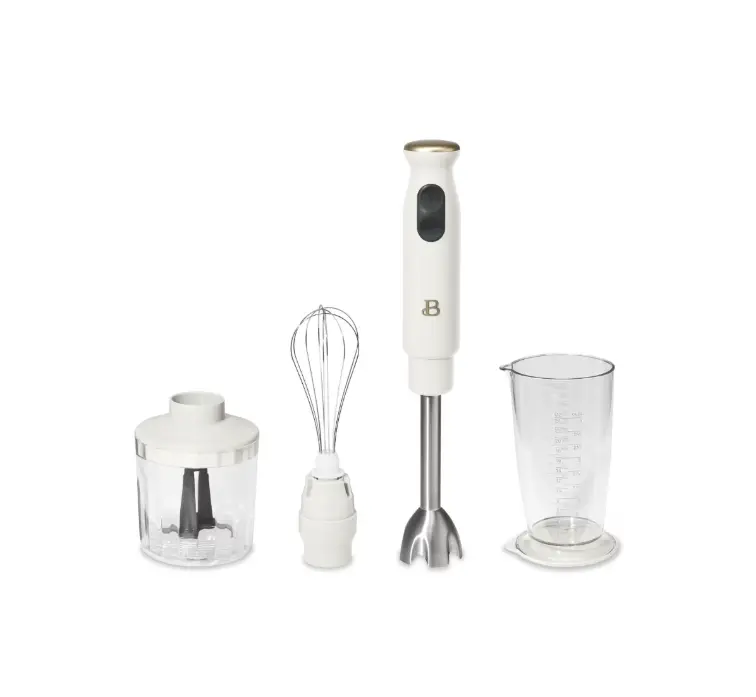 Beautiful 2-Speed Immersion Blender with Chopper & Measuring Cup, White Icing by Drew Barrymore