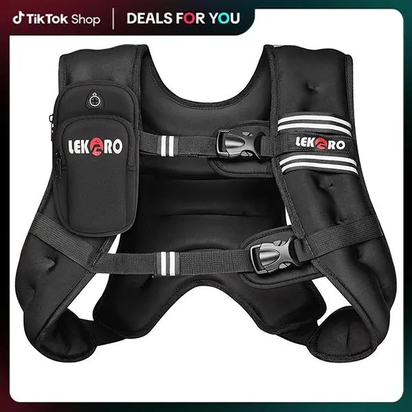 LEKÄRO Weighted Vest 6lbs-30lbs for Women & Men with Reflective Stripe Adjustable Buckle & Detachable Pockets for Workout Strength Training Running Walking Muscle Exercise Equipment
