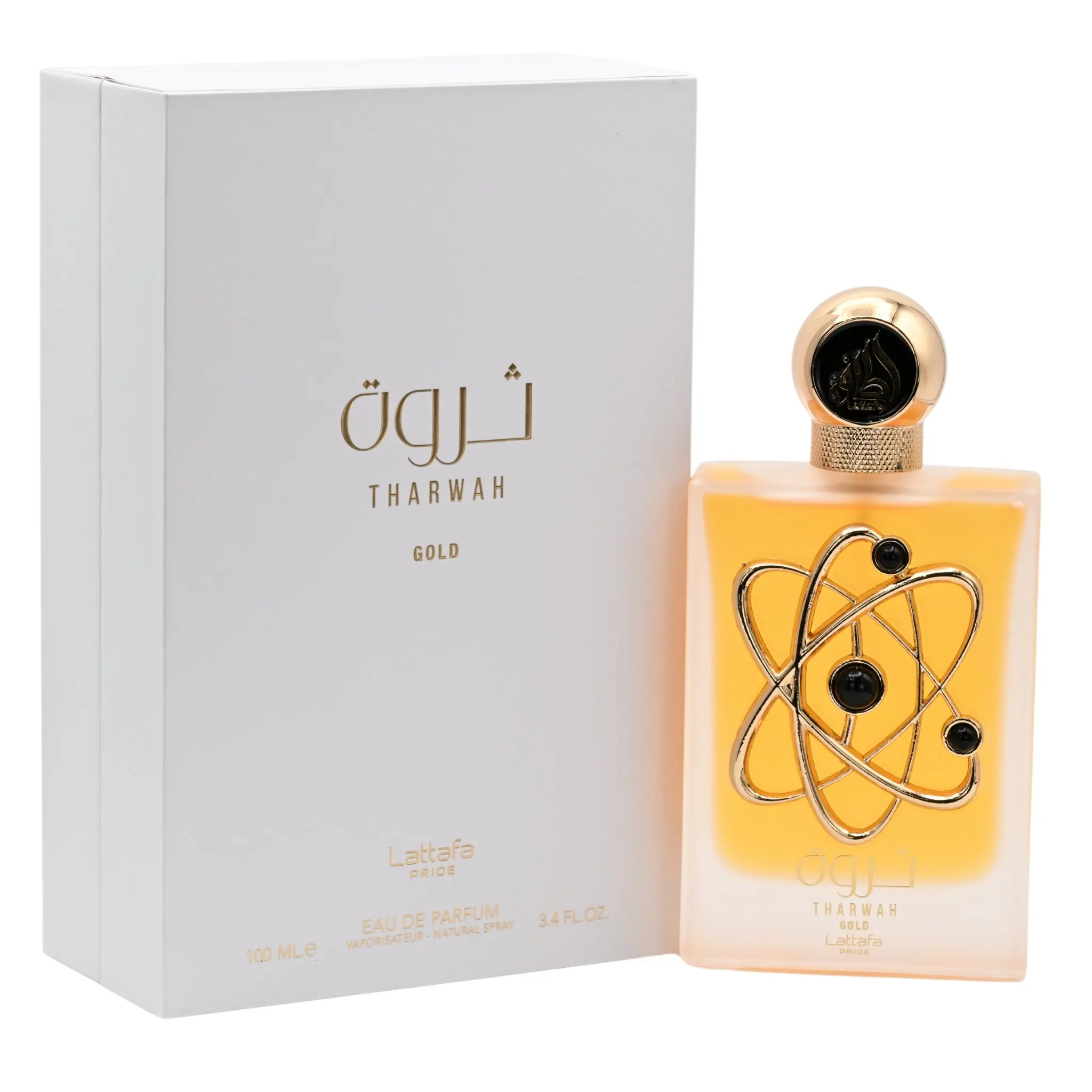 Tharwah Gold Eau de Parfum, 3.4 fl oz Unisex Perfume with Fresh Bergamot & Warm Vanilla, Lasting Scent for Day and Evening Wear, Fragrances, Edp, Citrus, Vetiver Drydown, Bottle