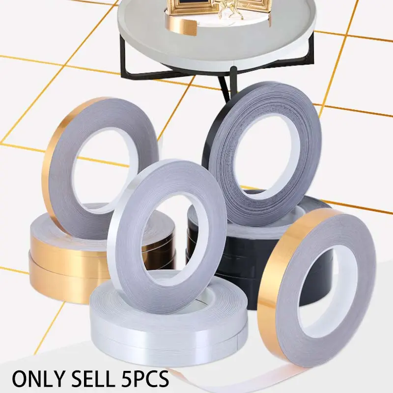 5pcs/set， 50M Self-Adhesive Tile Sticker Tape- Self-Adhesive, Golden Silvery Floor Waterproof Wall Gap Sealing Strip Tile Beauty Seam Sticker Hotel Decoration, Ceiling Seam Sealant, and Bathroom Kitchen Renovation