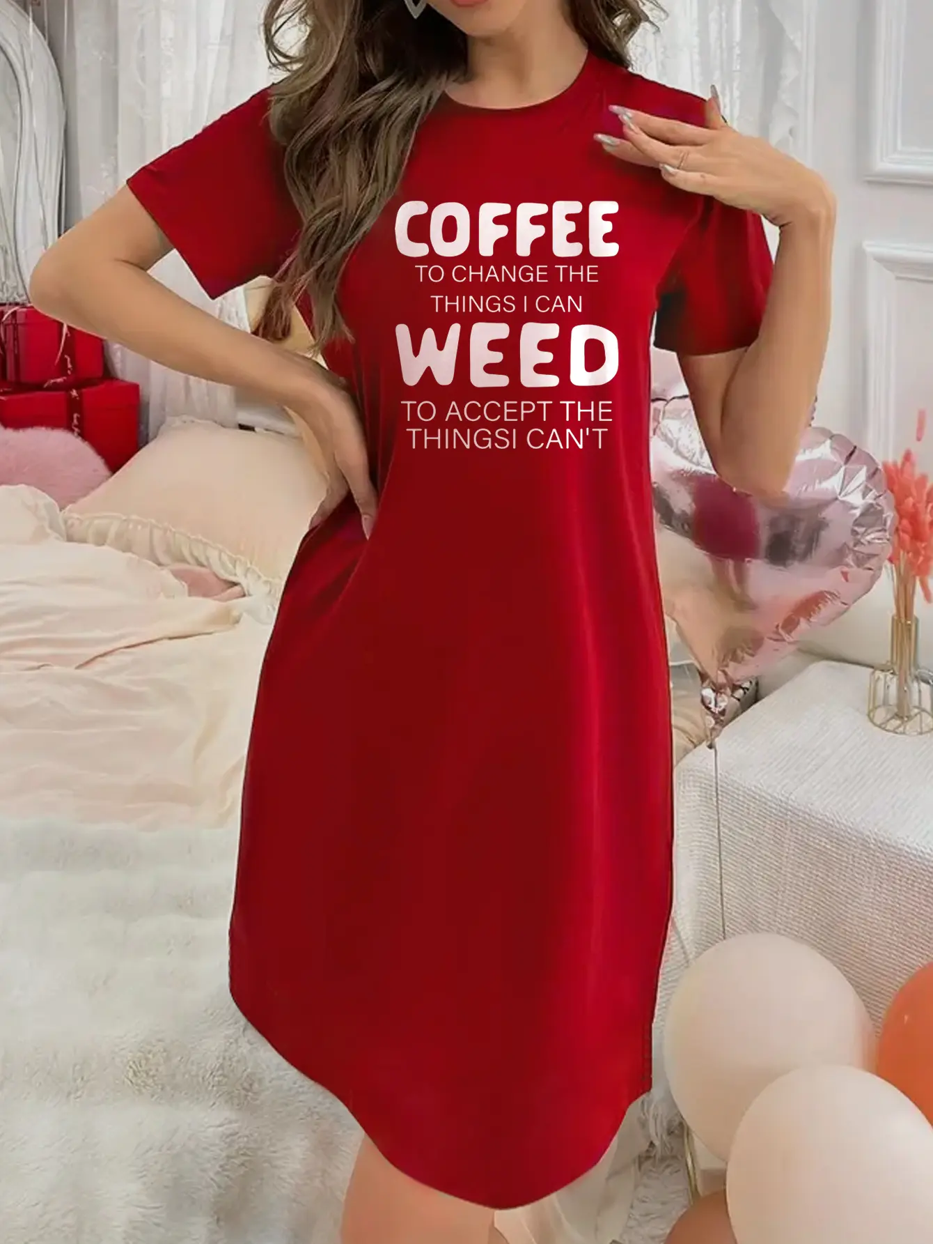 Soft Micro Elastic Summer White Heart Print Short-Sleeved Crew Neck Night Dress - Machine Washable, Casual, Comfortable Homewear For Women vestido  de nightdress woman Cute Short ash trevino gown mariana Red Springtok night gown women Crewneck Shortsleeve