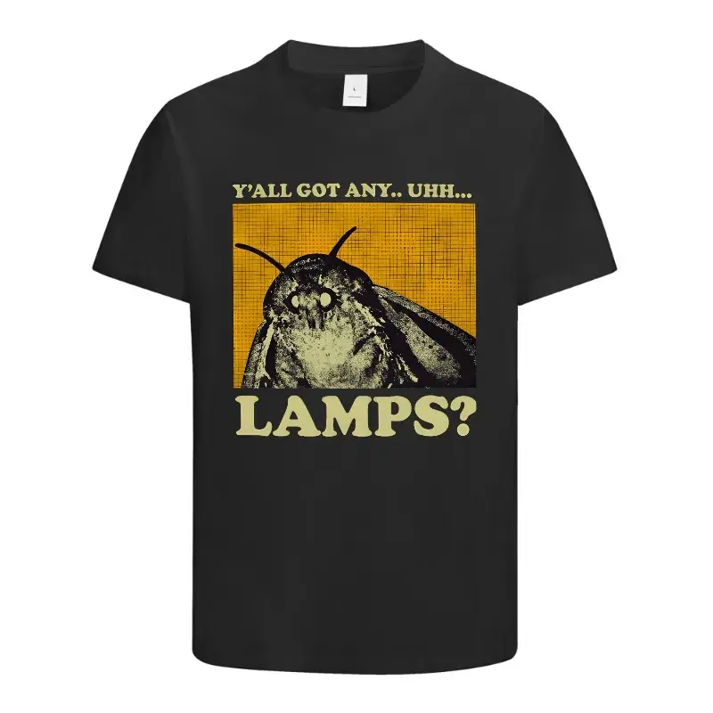 Moth Lamp Meme Graphic Tshirt for Men & Women - Funny Streetwear Top with a Relaxed Fit and Shortsleeve Crewneck, Breathable, Casual, Fabric, Menswear, Round Neck