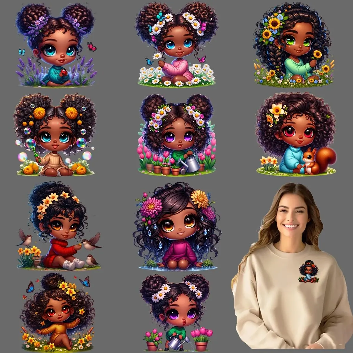 Cute Chibi Girls Iron-on DTF Transfers, 12pcs/set Washable Heat Transfer Stickers, Multicolor Plastic Decals, Craft for DIY T-shirts, Masks, Jeans, Backpacks, Diy Craft Supplies, Diy Crafts Supplies, Diy Products