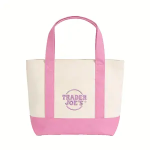 Trader Joe’s Two-Tone Canvas Tote Bag – 1-Pack Reusable Grocery Bag with External Pocket, Sturdy Daily Carry Bag for Work, Shopping & Casual Outings