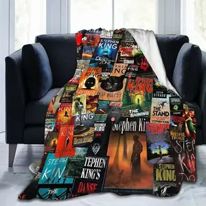 Stephen King Novel Collage Flannel Blanket Cooling Blanket Homegoods Soft Cozy For Bedroom Living Room Sofa Couch For Horror Book Fans Readers Perfect Literary Gift