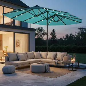 EROmmy 15x9ft Large Patio Umbrella - Outdoor Shade Canopy, Solar LEDs, Double-Sided Design, Crank, Base Included, Ideal for Garden, Poolside,summerwins