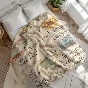 Gilmore Girls Doodle Collage Flannel Throw Blanket, Background with Hand-Drawn Illustrations & Quotes, Iconic TV Show Design、cozy christmas、warm plush throw