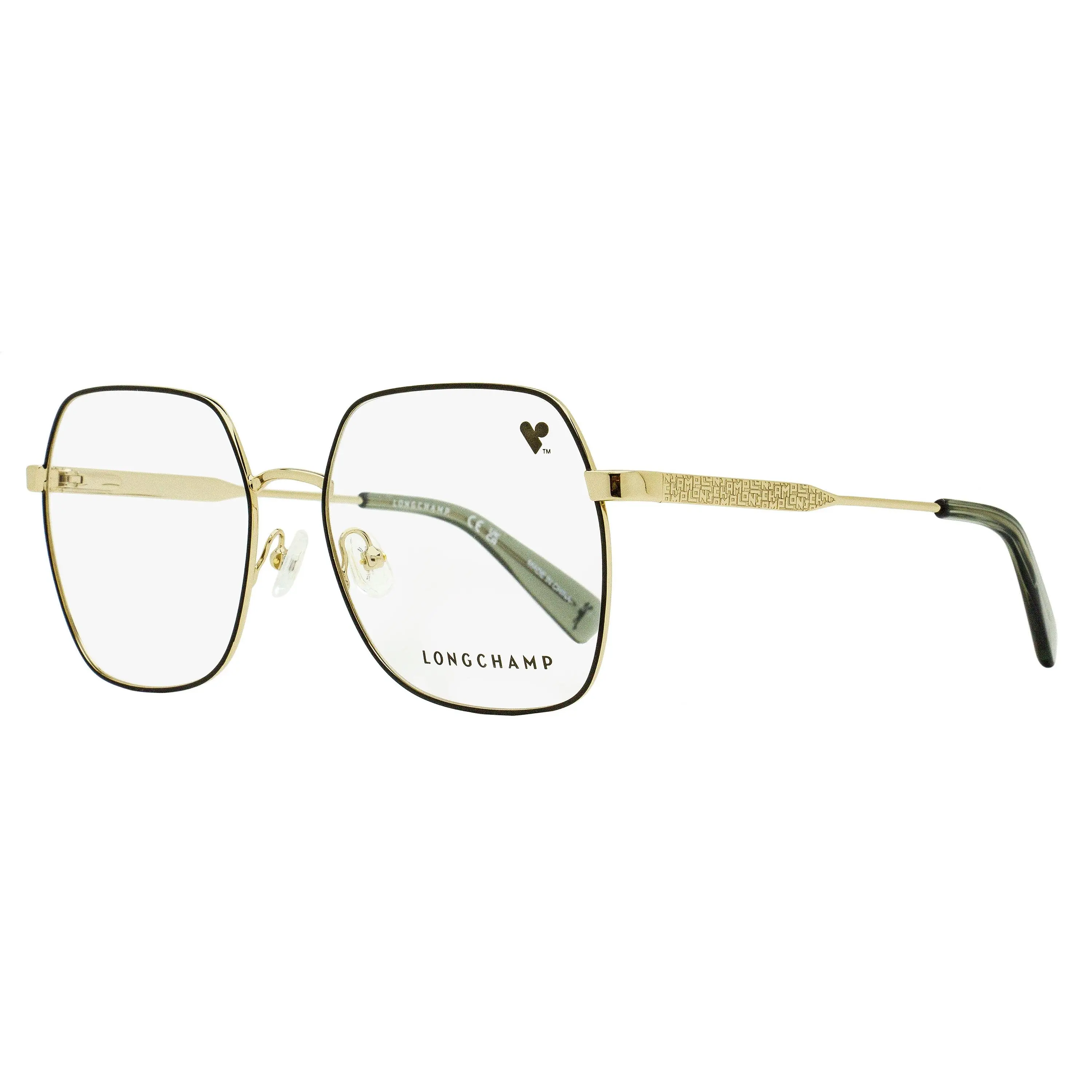 Longchamp LGP Classic Fashion Square Lens Eyeglasses Frame LO2148-728, Gold-Black, 55mm, Classic Fashion Glasses