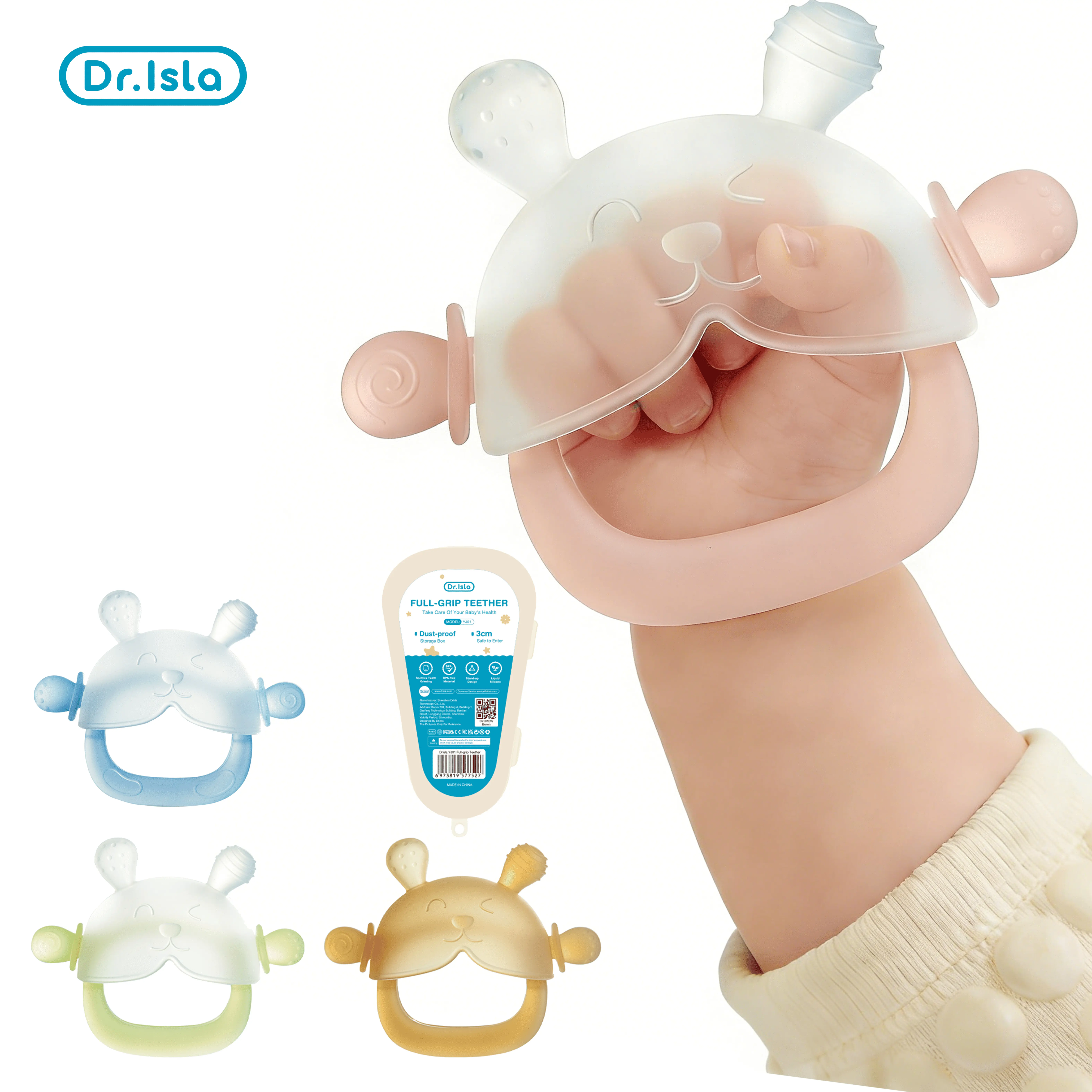 [BPA-Free]Dr.Isla Bunny Baby Teether Mitten - No Gagging & Nano Plasma Anti-Dust, Food Grade Silicone, Wearable Anti-Falling Wristband Design, Learning Grasping Toy for 3-18 Months Baby, Sensory Teether & Baby Items, Infant, #sohochic