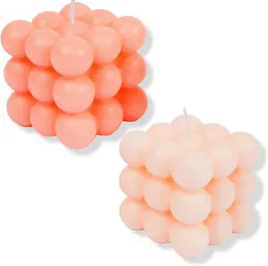 Pink(Rose) and Blush(Vanilla) Scented Bubble Candle Set of 2 - Handmade