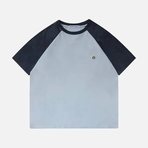 Aelfric Eden Unisex Contrast Color Block Raglan Sleeve Tee - Oversized Dropped Shoulder, Spandex Fabric, Short-Sleeve, Casual, Comfortable Everyday Retro Sporty Streetwear Top
