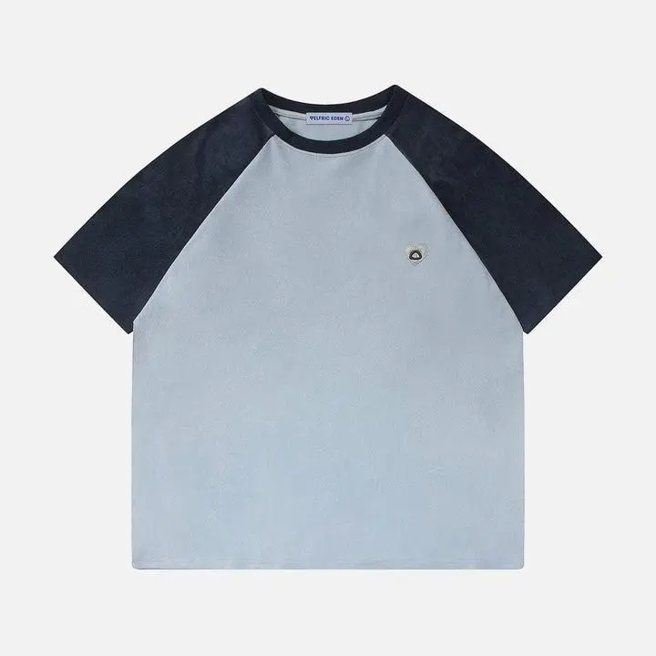 Aelfric Eden Unisex Contrast Color Block Raglan Sleeve Tee - Oversized Dropped Shoulder, Spandex Fabric, Short-Sleeve, Casual, Comfortable Everyday Retro Sporty Streetwear Top