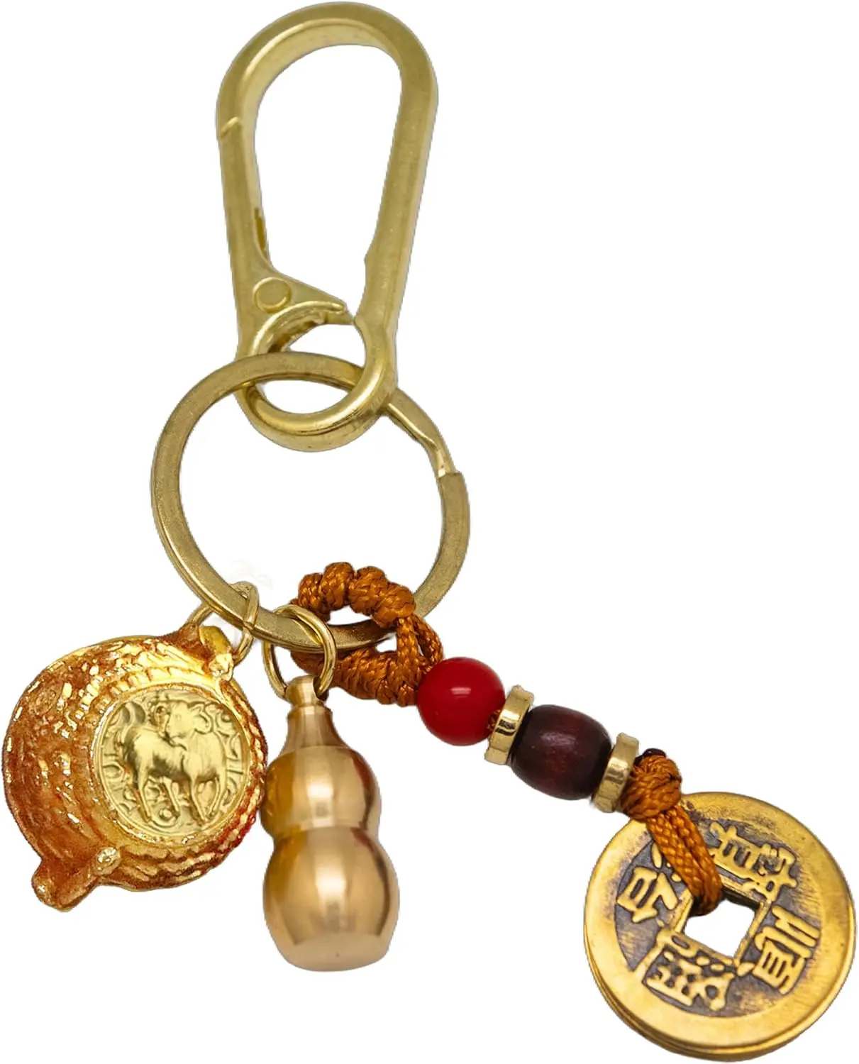 Feng Shui Spin-to-Win Keychain - Portable Abundance Charm with Mini Wealth Pot, 12 Zodiacs, 5 Coins, Obsidian, Lucky Gourd, Fashion Costume Jewelry Accessory, Birthday Friend Housewarming Gift