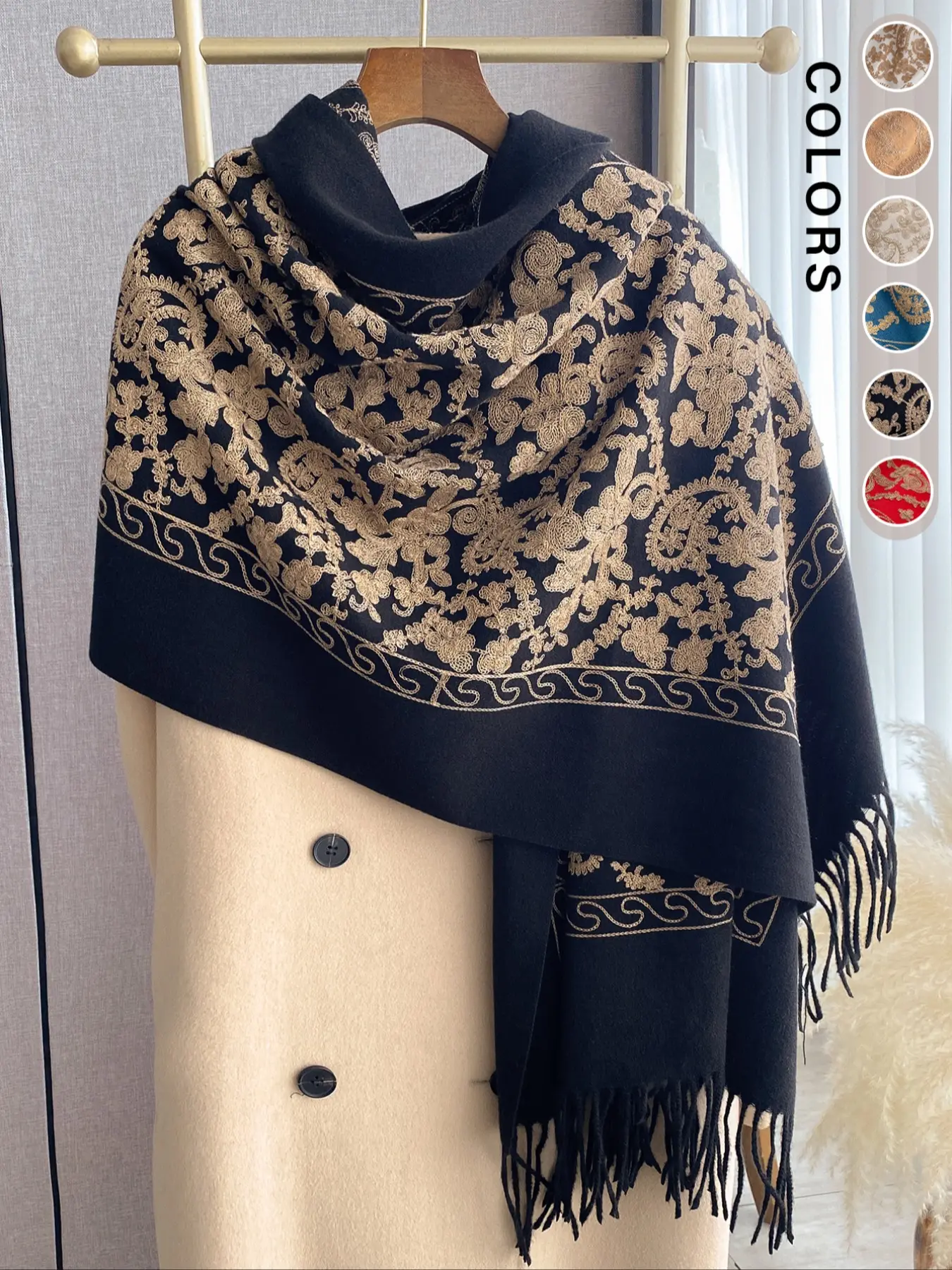 Women's Fashion Elegant Paisley Print Shawl, Soft Thick Wool Scarf, Perfect Fall & Winter Accessory, Boho Style Fitted Wrap, Soft Warm Shawl