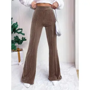 A piece of women's retro velvet material soft and smooth high-waisted design flared trousers women's trousers, suitable for autumn and winter, suitable for outdoor casual parties