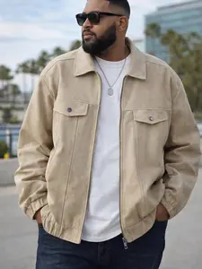 Men's Plus Size Minimalist Classic Pocket Plain Breathable Layer Casual Zip-Up Jacket - Comfortable Fabric Menswear Top Coat