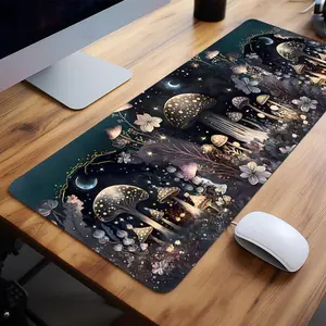 Mushroom Pattern Mouse Pad, Non-slip Rubber Base Stitched Edge Desk Pad for Home Office Game, Large Gaming Mouse Pad, Computer Accessories, Gaming Desk Accessory, Desk Gadgets, Office Desktop Accessories