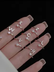 26-Letter Zircon Rings (A–Z) — Adjustable Open-Band Initial Rings for Women & Girls, Personalized Stackable Minimalist Jewelry, Perfect Gift for Graduation, Mother's Day, Valentine's, Qixi & Back-to-School, Ideal for Daily & Special Occasions