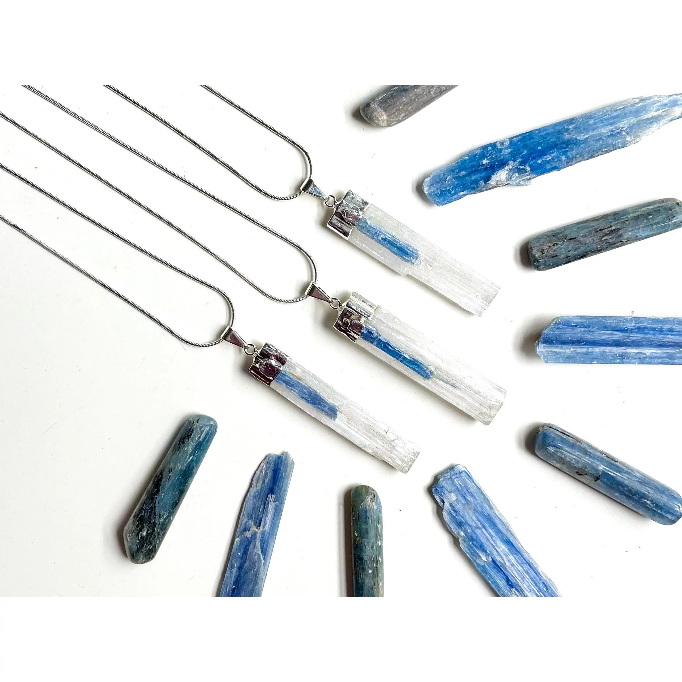 Selenite & Kyanite Silver Dipped Pendant Necklace