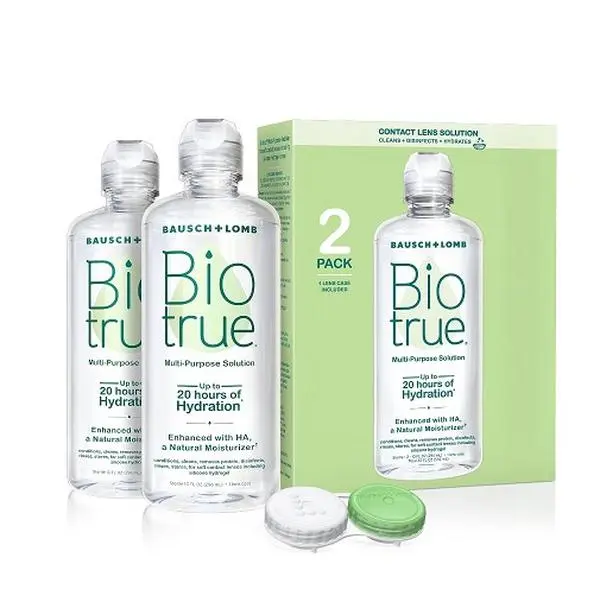Biotrue Contact Solution, Multi-Purpose Solution with Lens Case, Cleans, Conditions, Hydrates, Disinfects, Removes Protein, Dirt & Debris, Contact Lens Cleaner & Storage, 10 Fl Oz (Pack of 2)