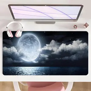 [Gaming Mouse Pad] Ultimate Moonlit Ocean & Silverly Cloud Design Non-Slip MousePad For Desk With Rubber Base & Stitched Edge, Ideal Gift For Christmas And Winter Solstice Lovers