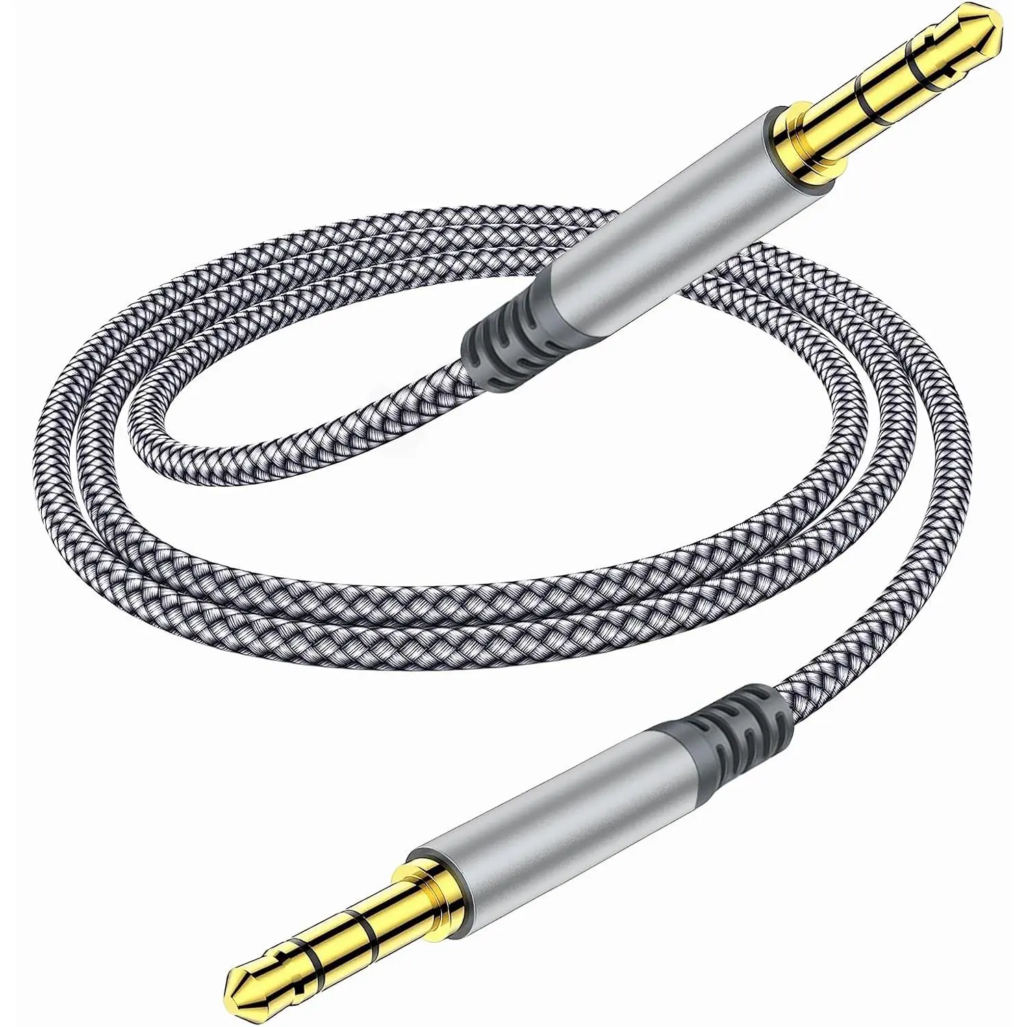 3.5mm Nylon Braided Male-to-Male Aux Cable (6.5 ft/2m, Gray) - 6.5 ft length, 3.5mm a/v cable, braided charging cord, high-fidelity, audio out mini jack accessory for Car, iPhone, iPad, iPod, Echo, 3.5Mm A/V Cable Accessories