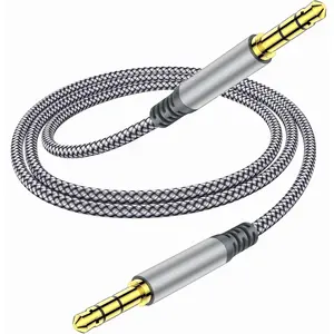 3.5mm Nylon Braided Aux Cable (6.5ft/2m) - Male to Male Audio Auxiliary Cord for Headphones, Car, Home Stereos, Speaker, iPhone, iPad, iPod, Echo - Gray