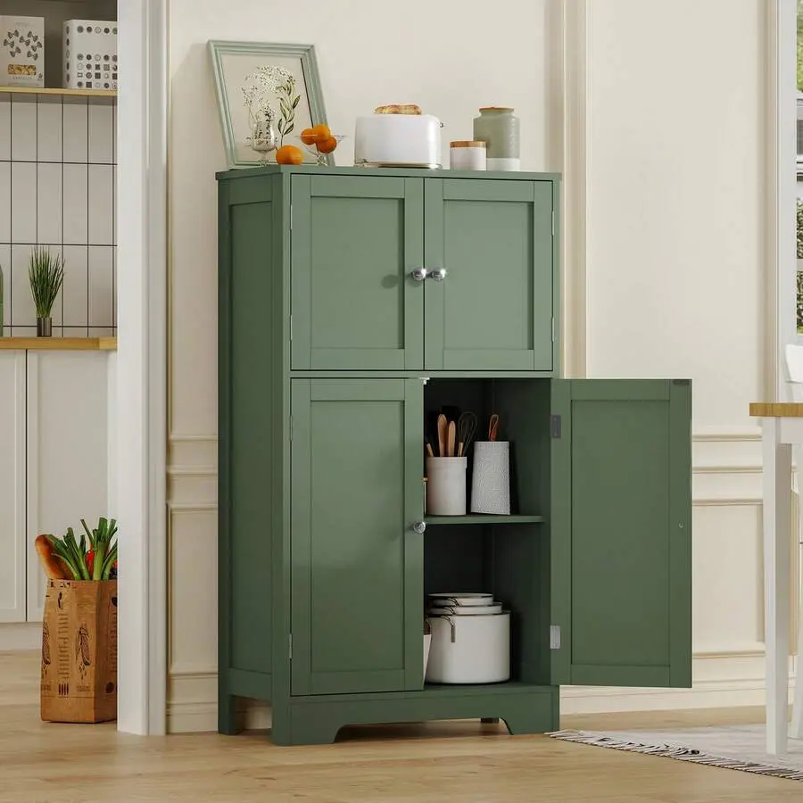 Storage Cabinet, Bathroom Cabinet With 4 Doors & Adjustable Shelf, Cupboard, Bathroom Floor Cabinet For Living Room, Entryway, Home Office,Green Reversible L-Shaped Desk