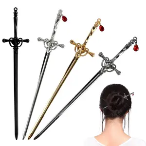 4-pcs antique sword hairpin, retro style, suitable for formal occasions, role-playing, and hairstyle design