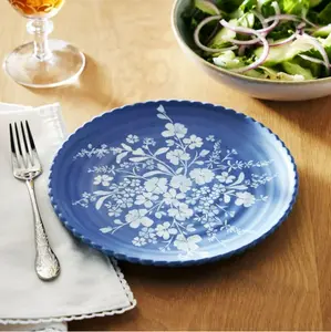 12-Piece Daisy Bamboo Melamine Dinnerware Set, Blue