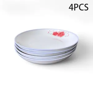 4Pcs Pink Rose Ceramic Deep Dinner Plates Set, Microwave & Dishwasher Safe Floral Porcelain Pasta Bowls, Vintage Flower Salad Plates for Kitchen, Elegant Tableware for Daily Use & Party