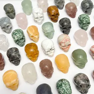 [Video Order] 1 Count Mini Crystal Skull Carvings, Size:12g~18g, Material:Rose Quartz,  Yellow Calcite, Red net stone and so on