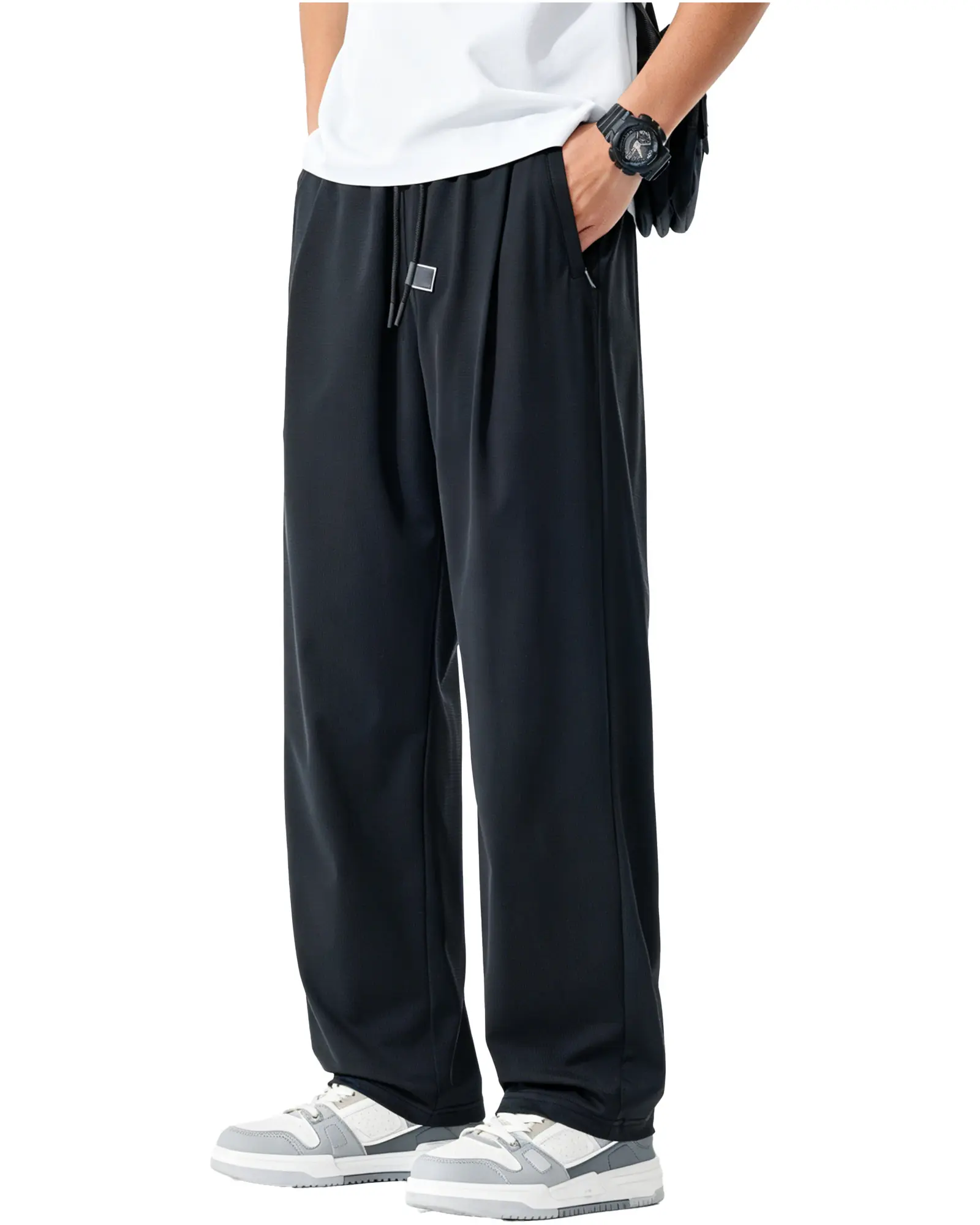 Vynkorin Men's Summer Athletic Straight Pants - Lightweight Stretch, Cooling Touch, 2 Zip Pockets, Black, Flexible, High-Stretched, Athleisure, Comfy Men's Pants, Flexible Men's Pants