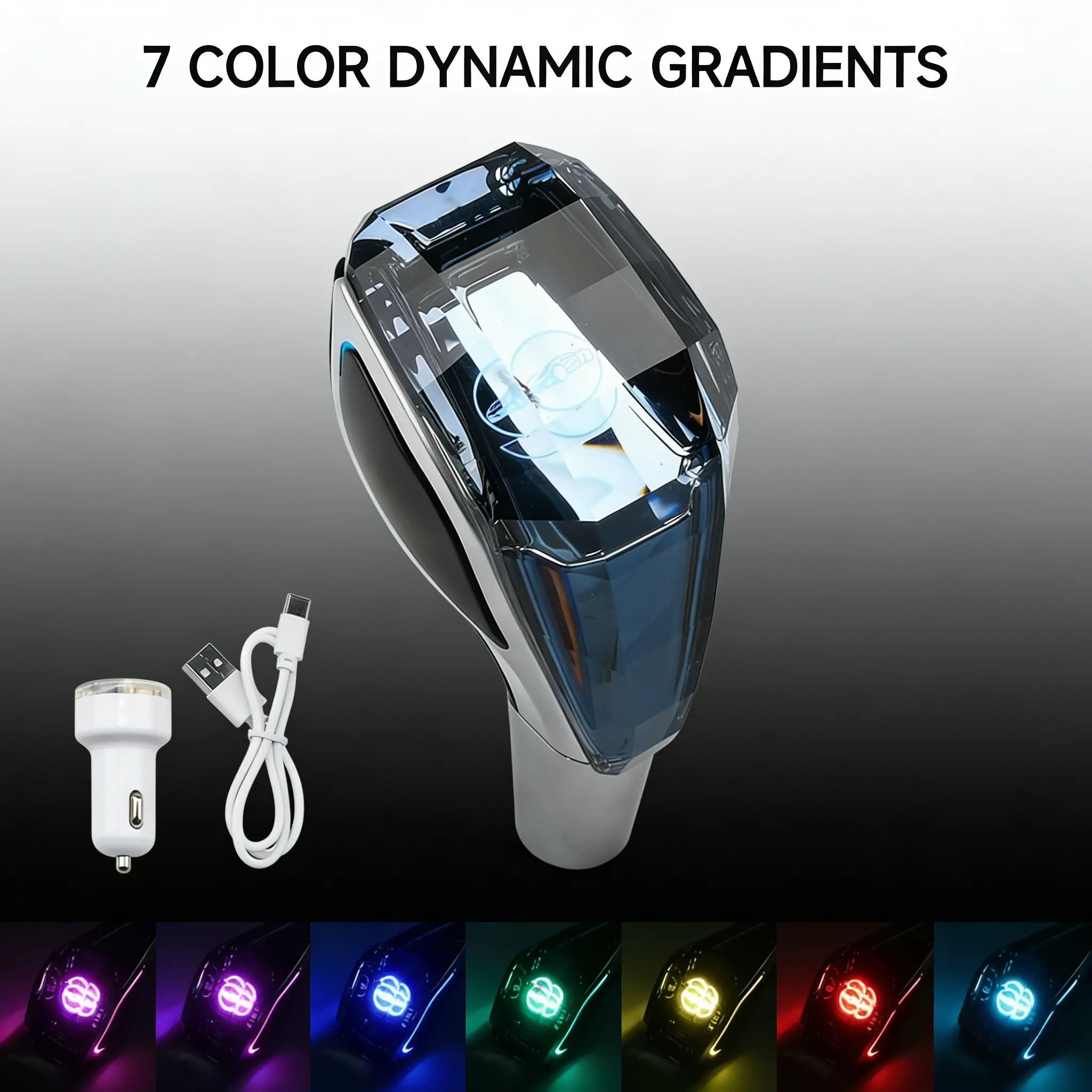 Universal Fit ABS Crystal LED Light Car Gear Shift Knob - USB Rechargeable Color-Changing, Automatic & Manual Transmission Replacement, Non-Woven Car Interior Accessory, Auto Parts