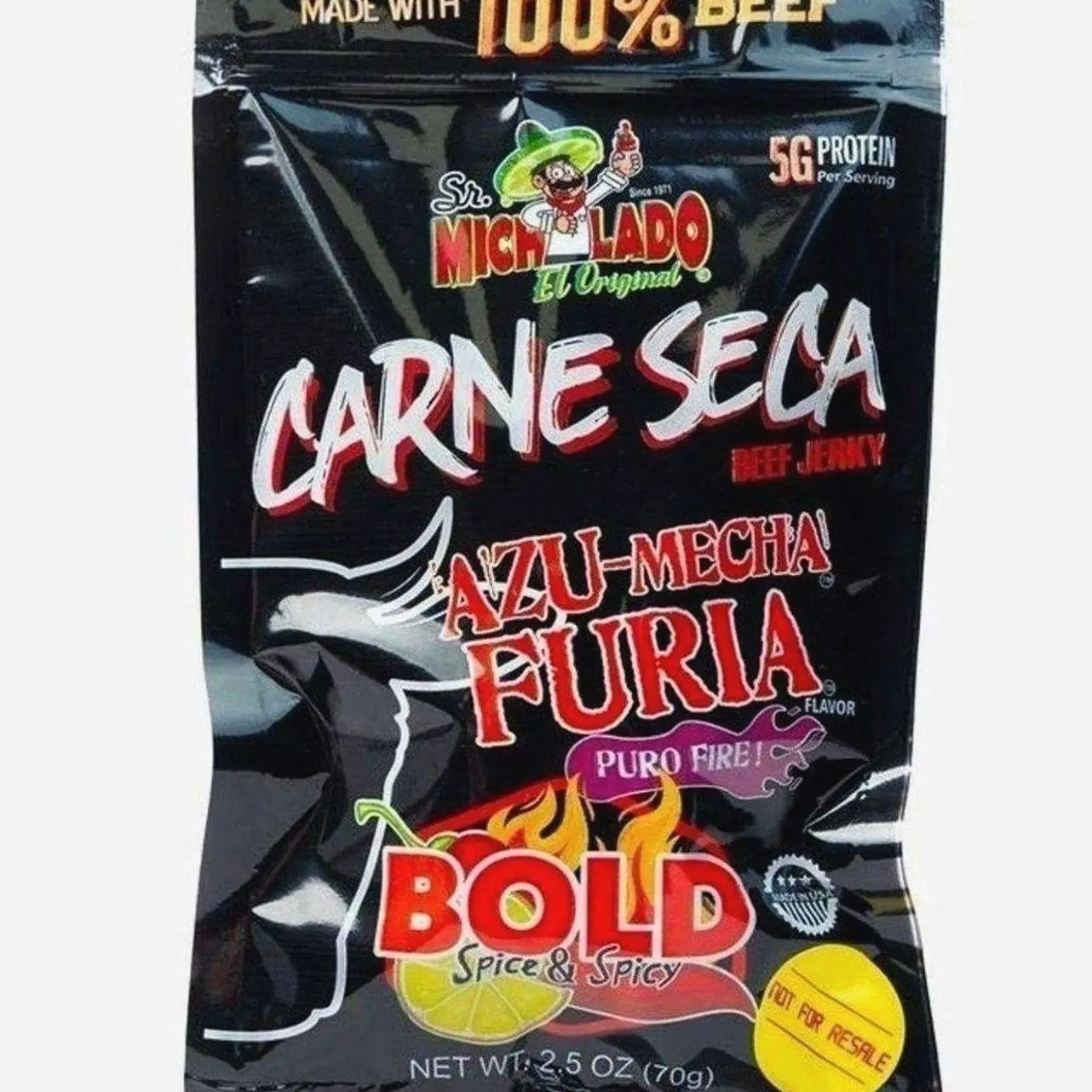 HOT!!! Sr. Michelado Carne Seca - Crunchy Beef Jerky - Azu Mecha Furia BOLD 2.5oz