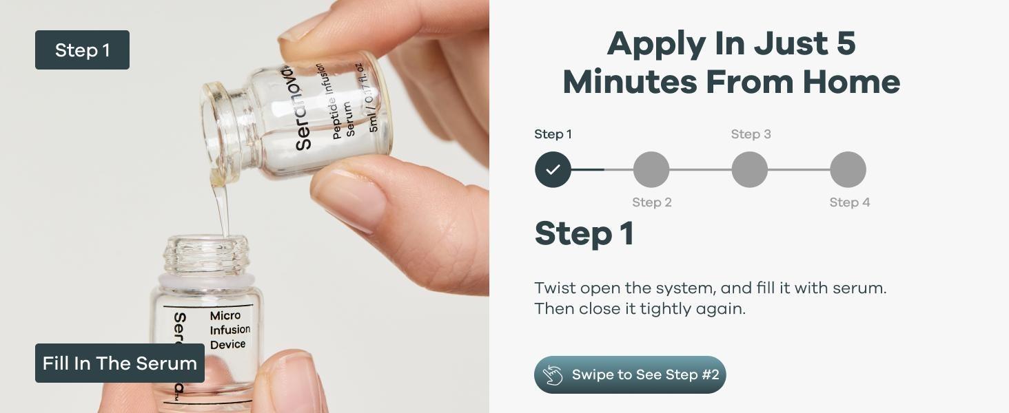 Seranova Micro Infusion System for Face & Neck 0.05mm Stamp with Hyaluronic Acid & Collagen Peptide Serum for Firmer Smoother-Looking Skin, Easy 5-Minute At-Home Skin Care Application